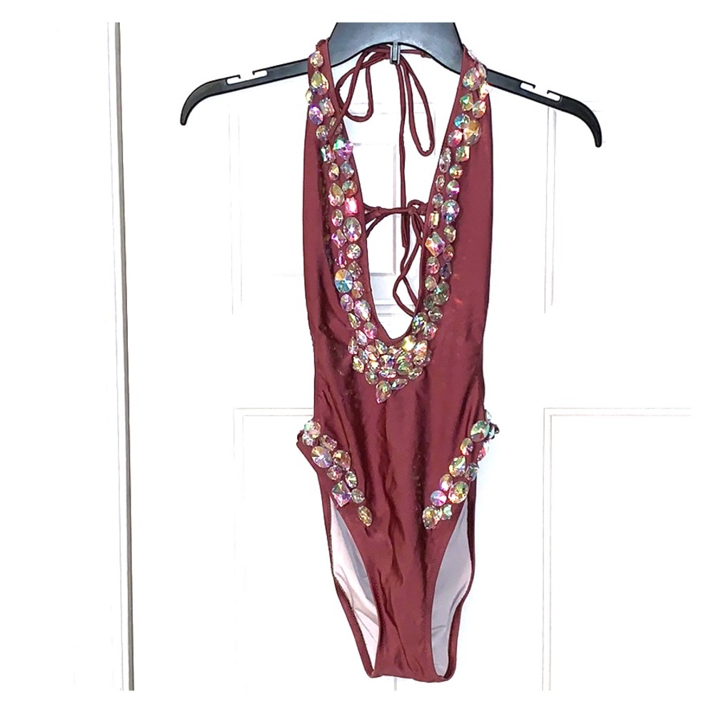 Mauve bedazzled bathing suit